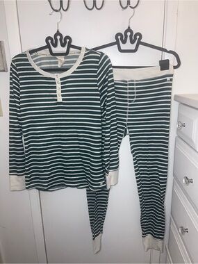 EUC Striped Green and White Pajama Set - Long Sleeve Top & Pants
